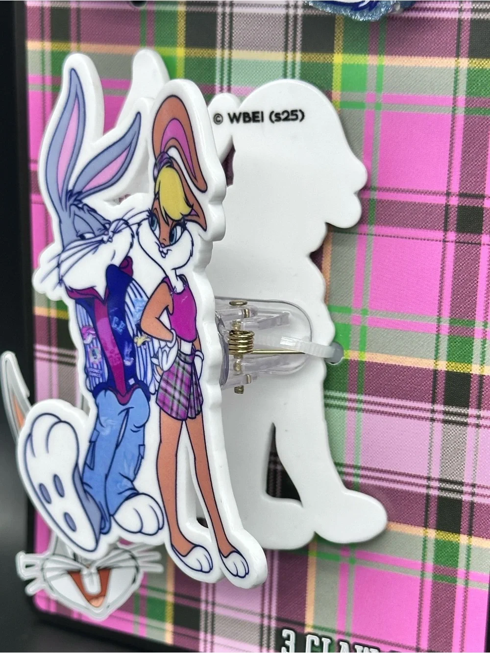 Justice Looney Tunes Plaid Hair Clip Set in Pink, Gold, Purple